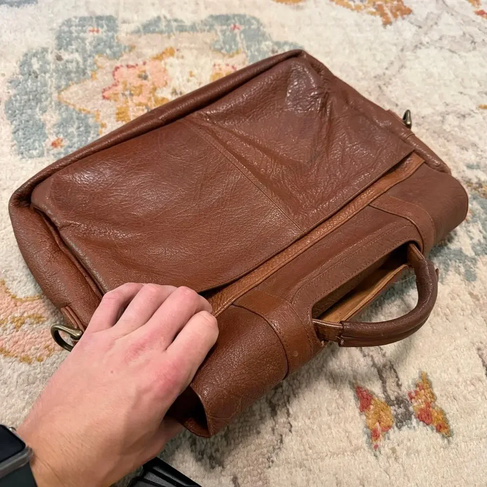 Vintage Wilsons Brown Leather Unisex Satchel Messenger Work Bag Laptop Briefcase